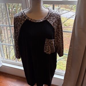Zenana Outfitters Black Top with Leopard Print Accents